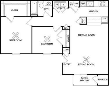 Two Bedroom / One Bath - 1,101 Sq. Ft.*
