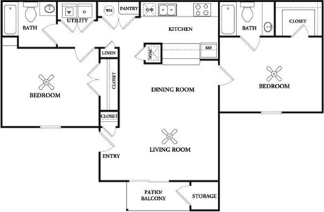 Two Bedroom / Two Bath - 1,054 Sq. Ft.*